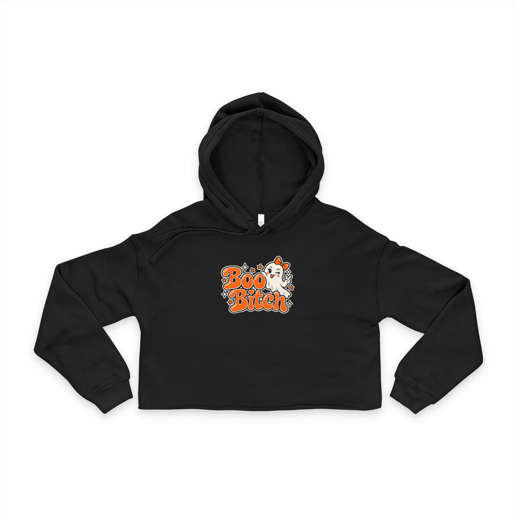Boo Bitch Cropped Hoodie — Halloween Ghost Graphic Women's Hoodie