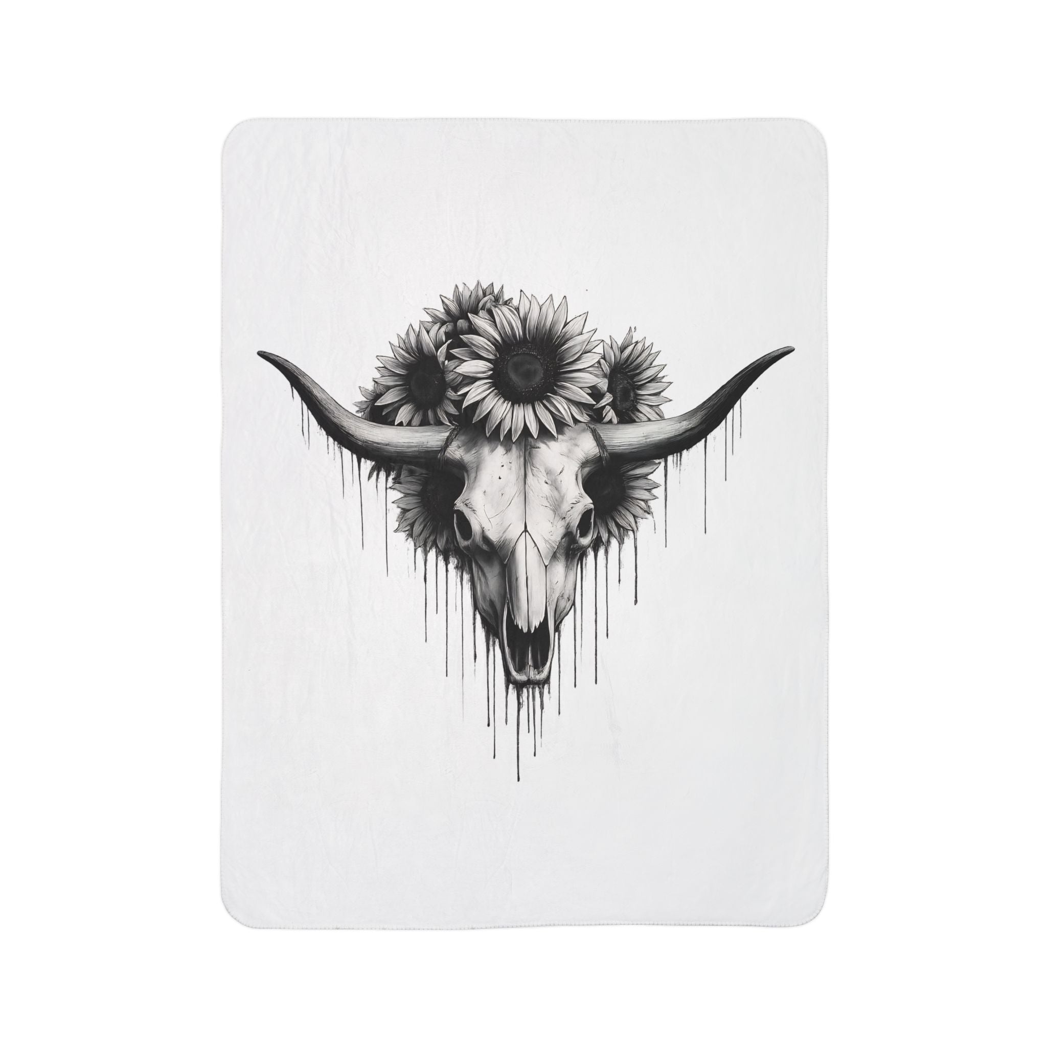 Cow Skull with Sunflowers Blanket | Boho Southwestern Skull Art Throw