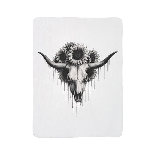 Cow Skull with Sunflowers Blanket | Boho Southwestern Skull Art Throw