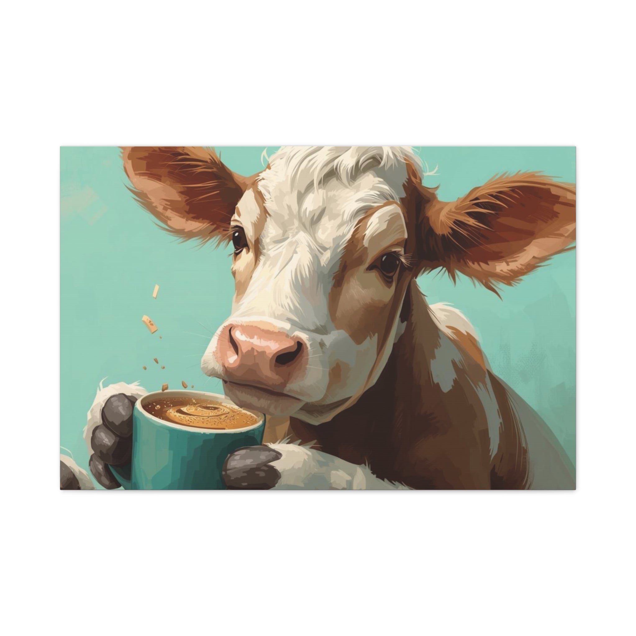 Cow Holding Coffee Canvas
