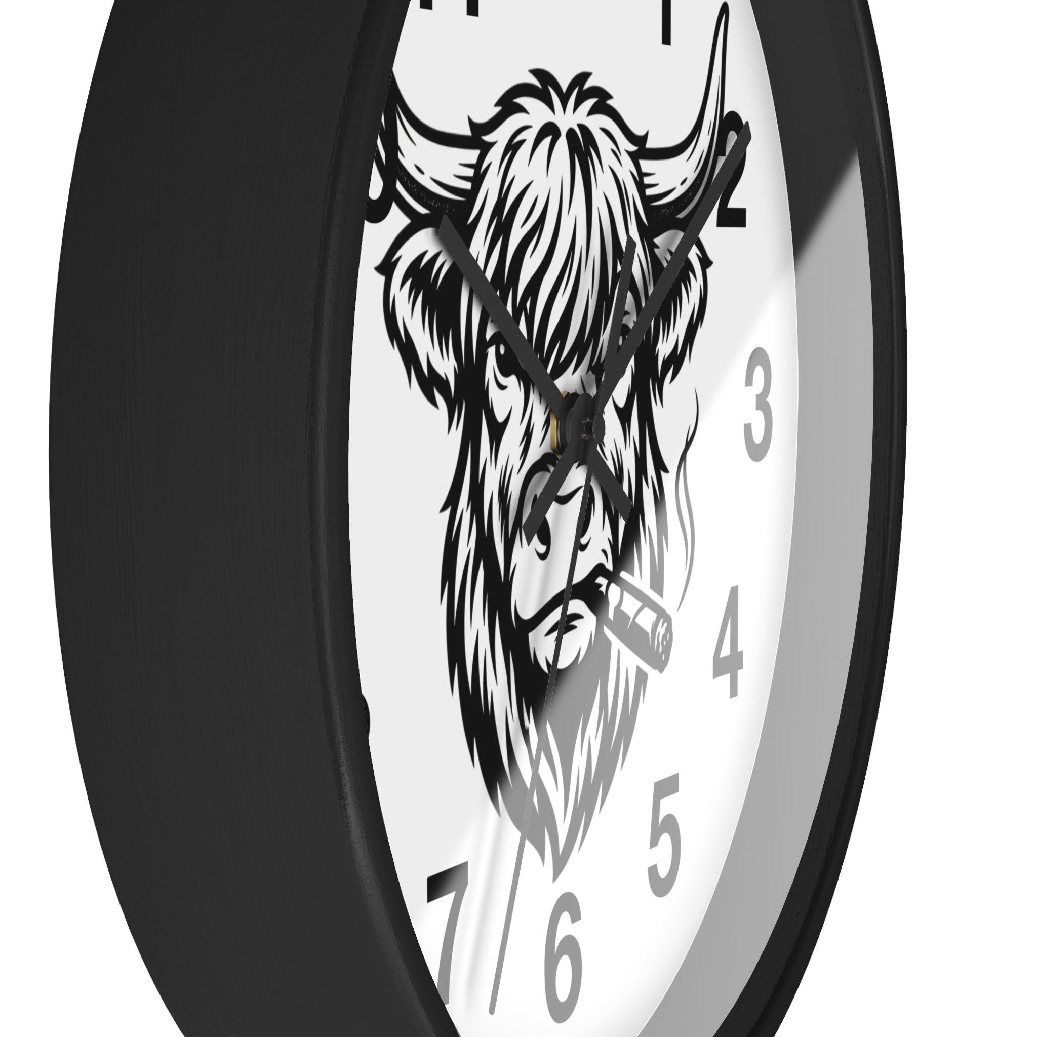 Highland Cow Smoking Cigar Wall Clock | Bull Head Illustration, Rustic Farmhouse Decor
