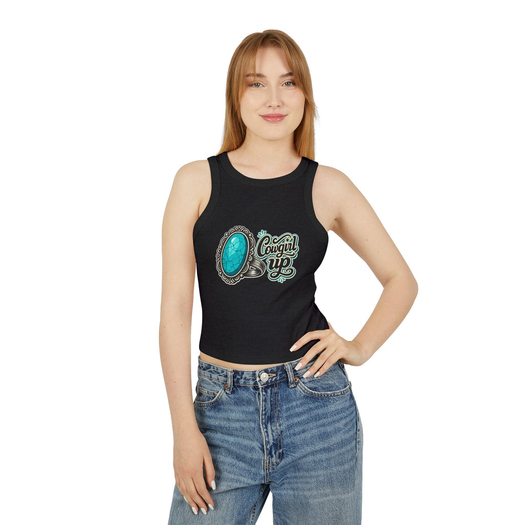 Cowgirl Up Turquoise Ring Buckle Racer Tank Top | Western Cowgirl Graphic