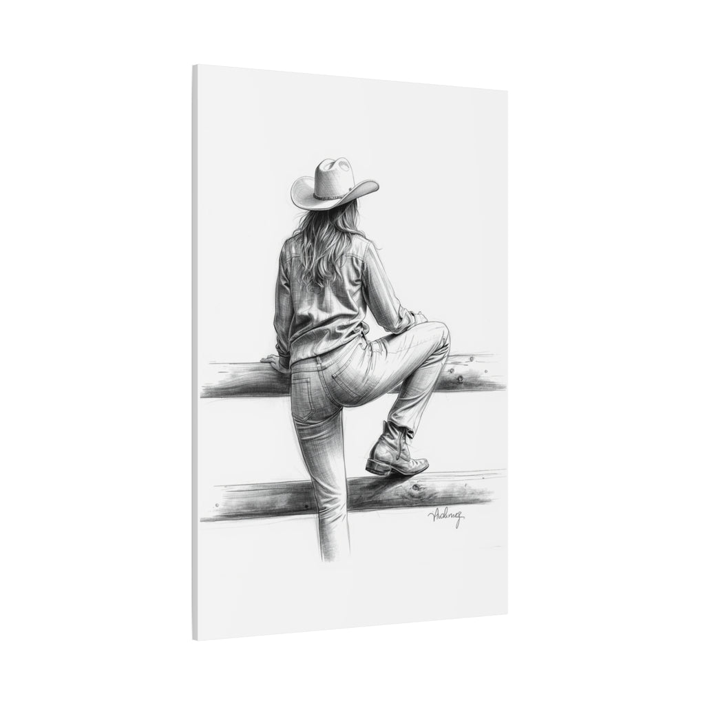 Cowgirl Sketch Canvas Print | Matte Stretched Wall Art