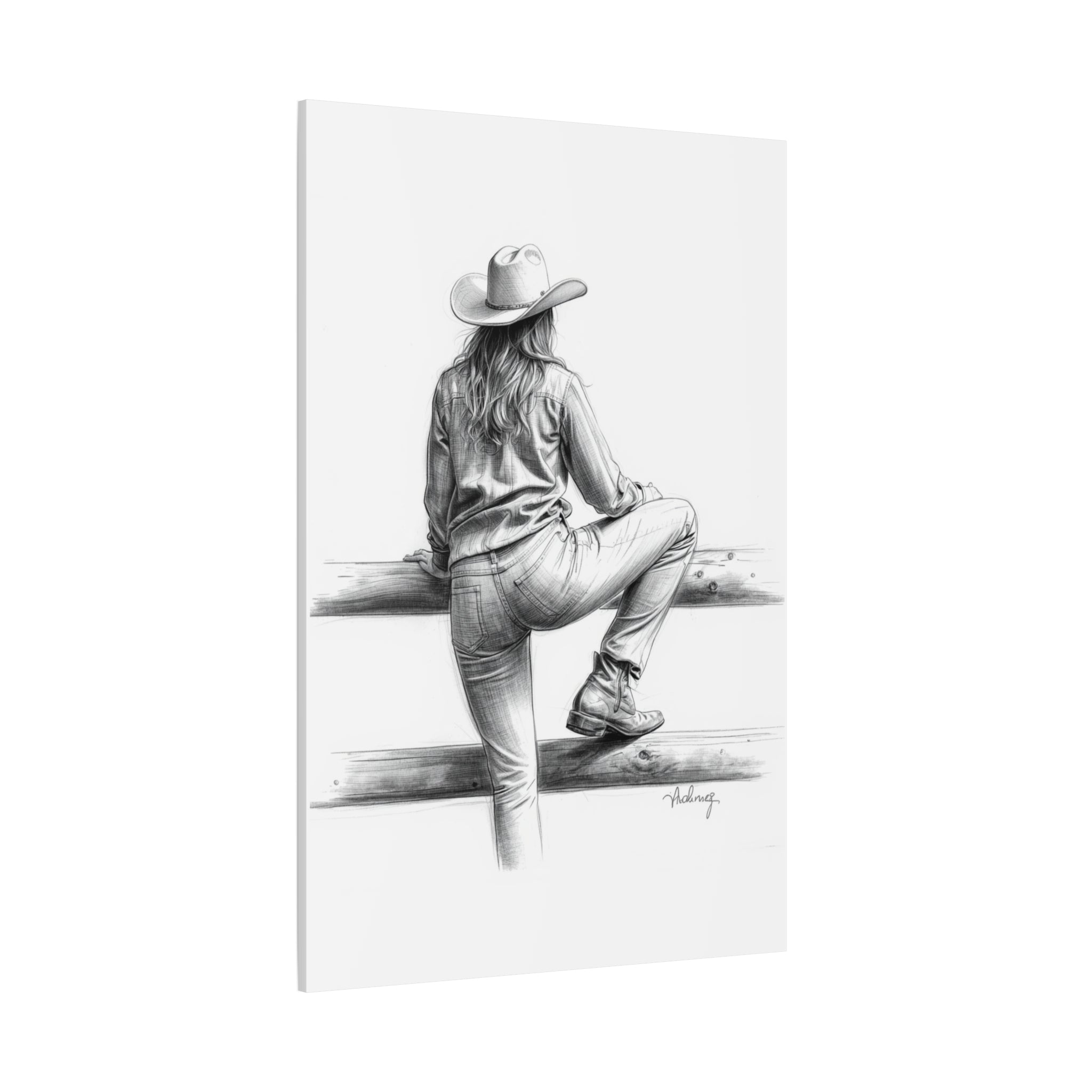 Cowgirl Sketch Canvas Print | Matte Stretched Wall Art