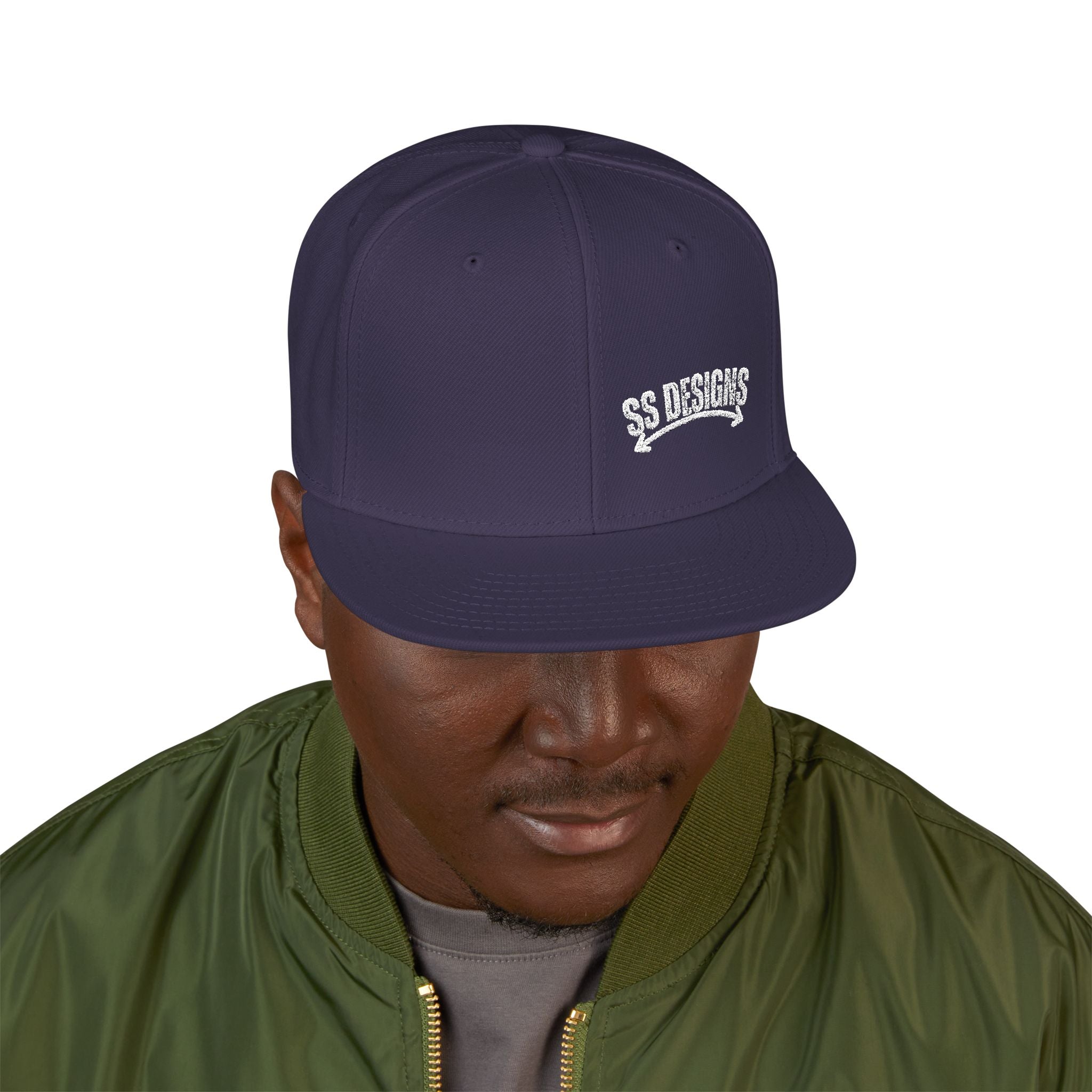 SS Designs embroidered snapback | black hat, embroidered logo