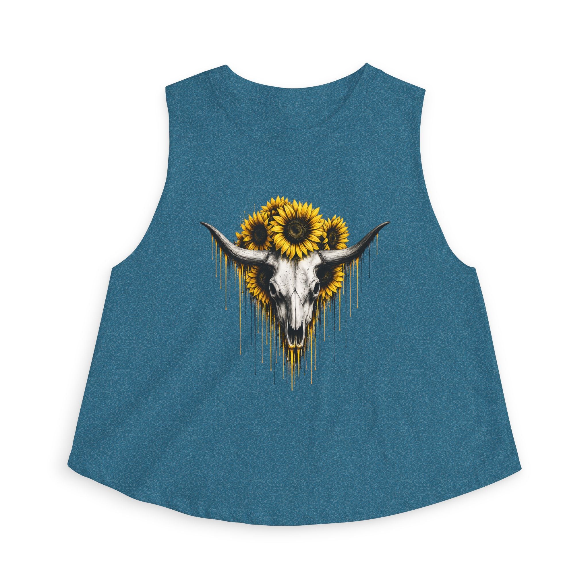 Sunflower Longhorn Skull Women's Crop Top | Southwestern Floral Skull