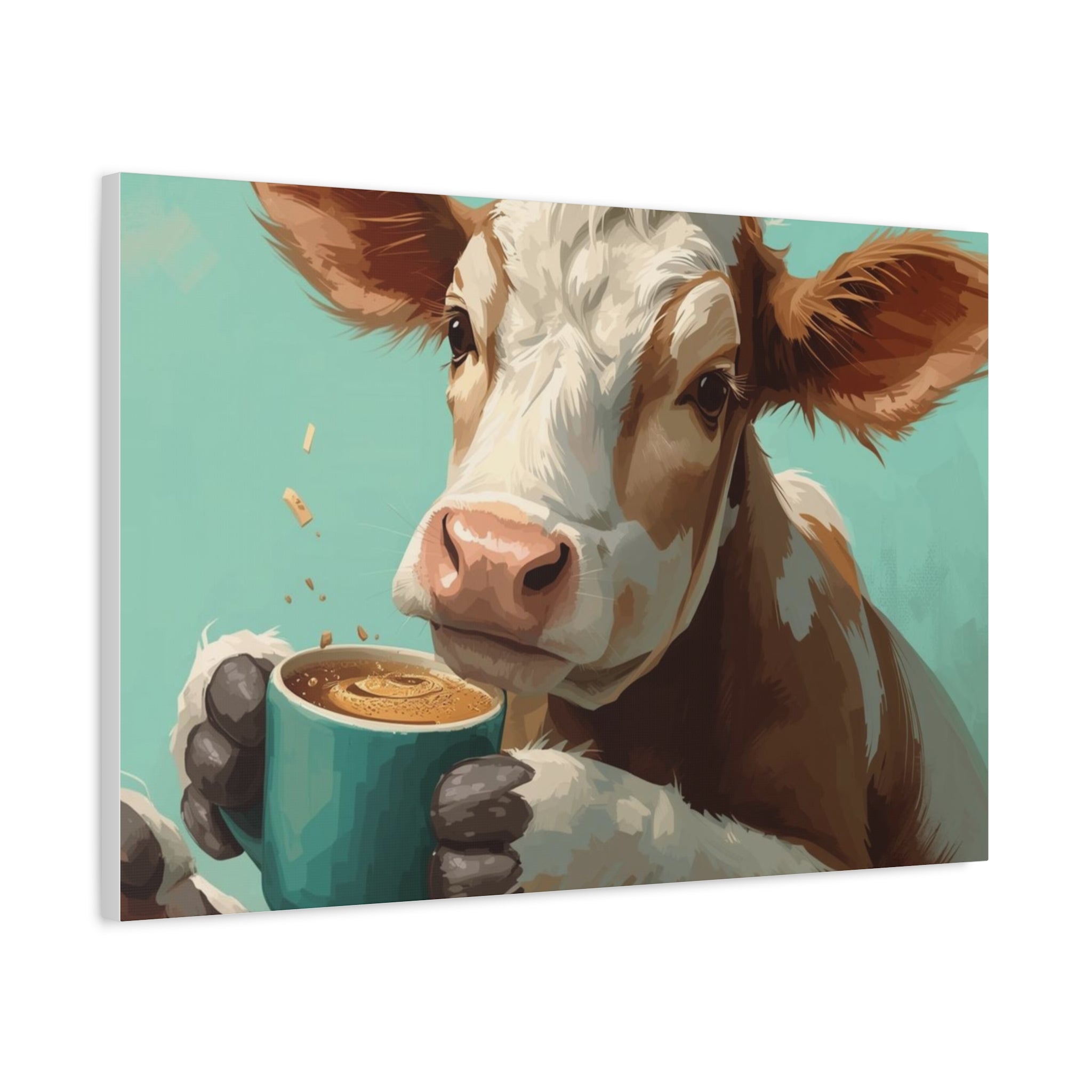 Cow Holding Coffee Canvas