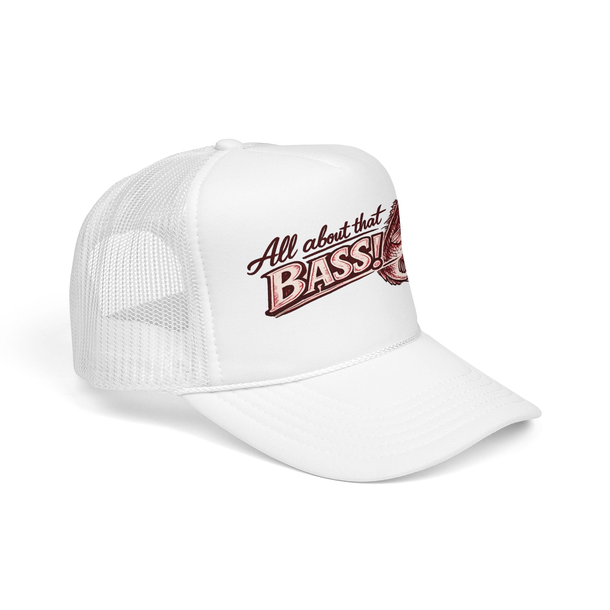 All About That Bass fishing graphic Foam Trucker Hat | Bass Fish Cap