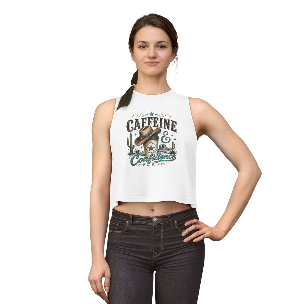 Caffeine & Confidence Crop Top — Western Coffee Lover Tank
