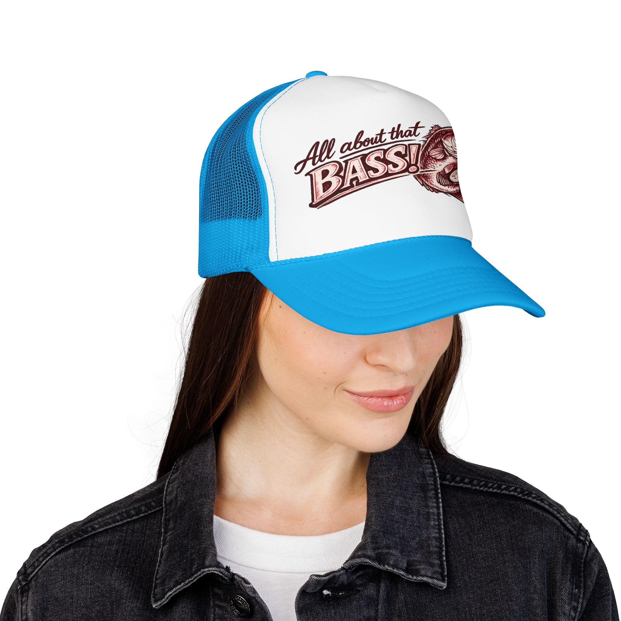 All About That Bass fishing graphic Foam Trucker Hat | Bass Fish Cap