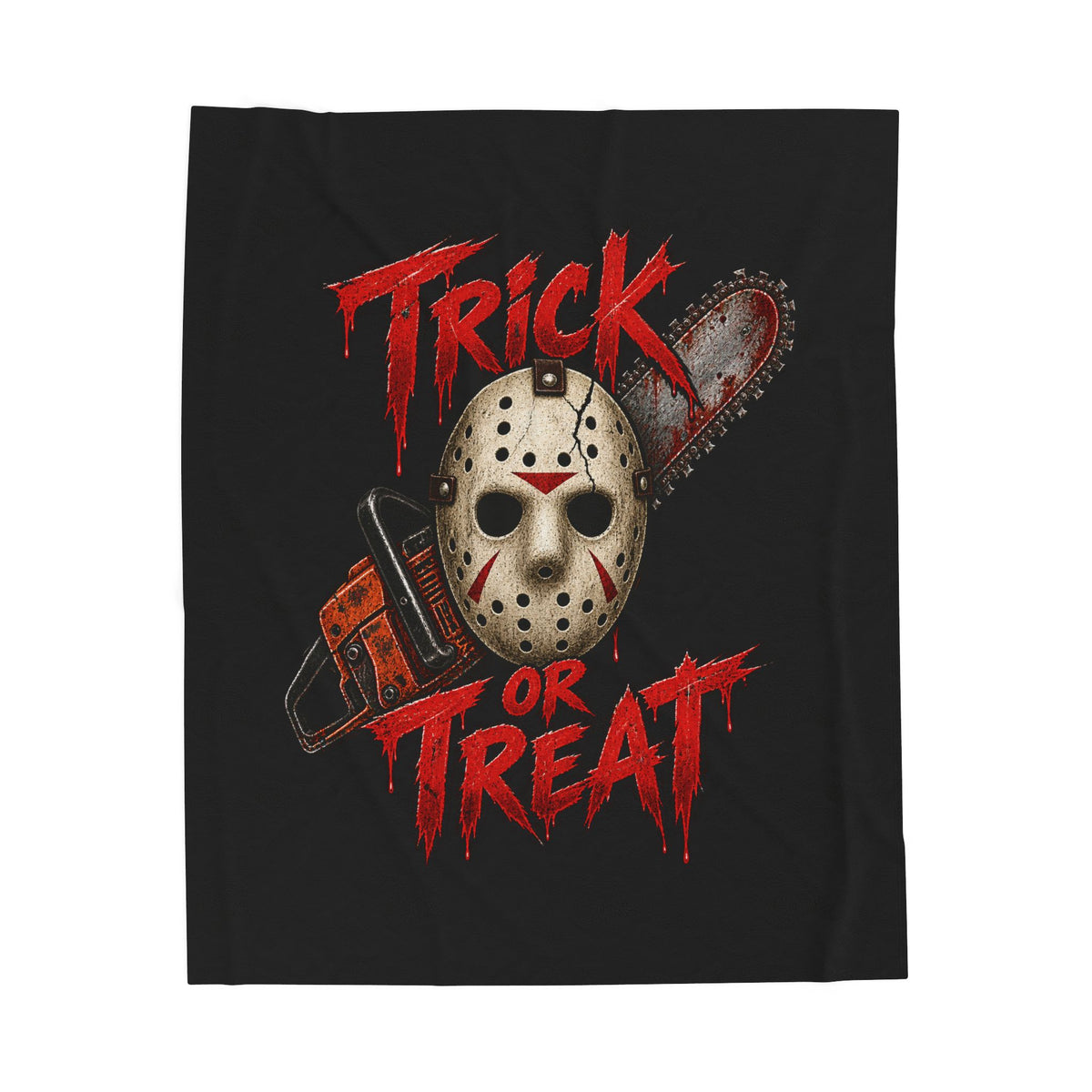 Horror 'Trick or Treat' Plush Blanket — Jason Mask & Chainsaw Halloween Throw