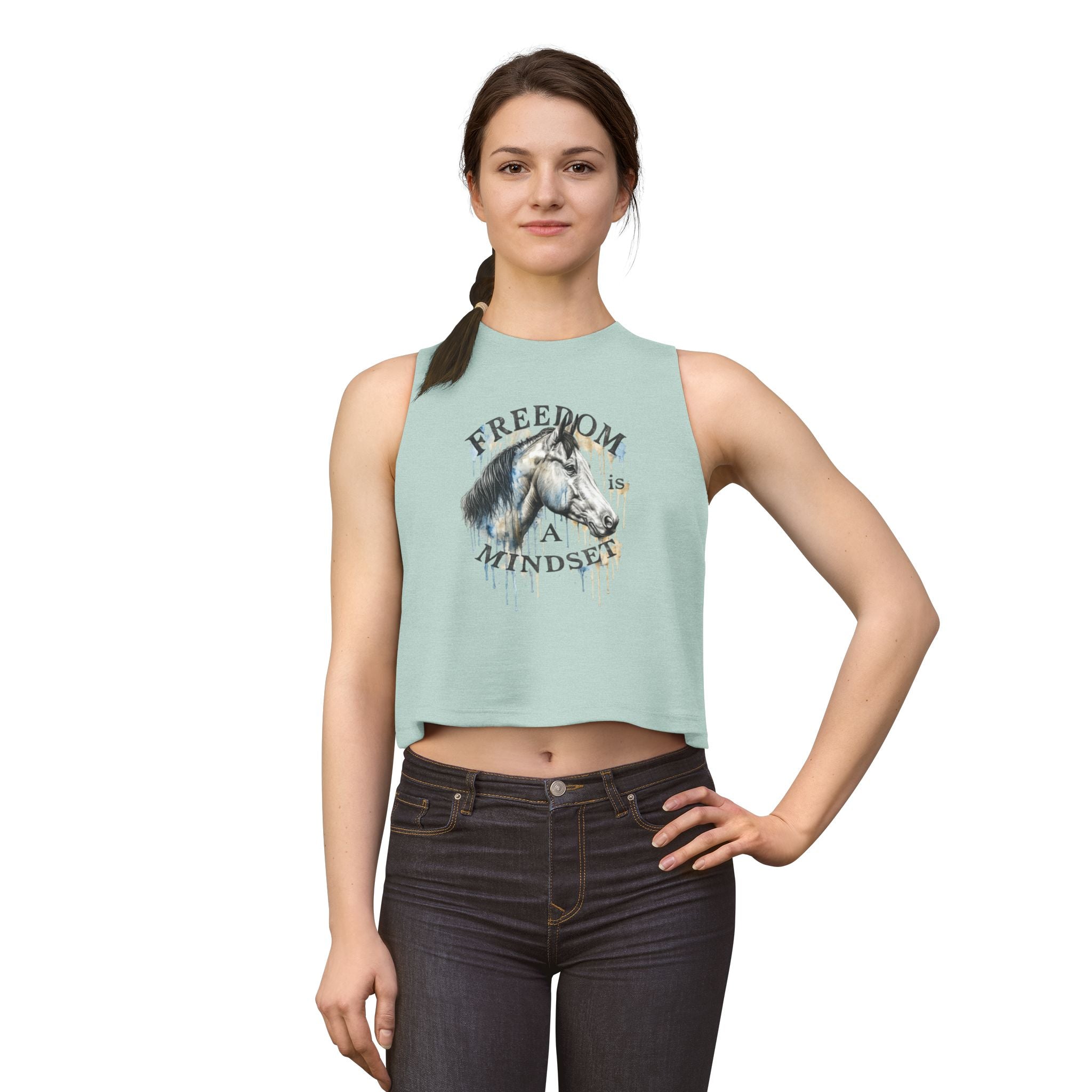 Freedom Is a Mindset horse illustration Crop Top | Watercolor horse tank