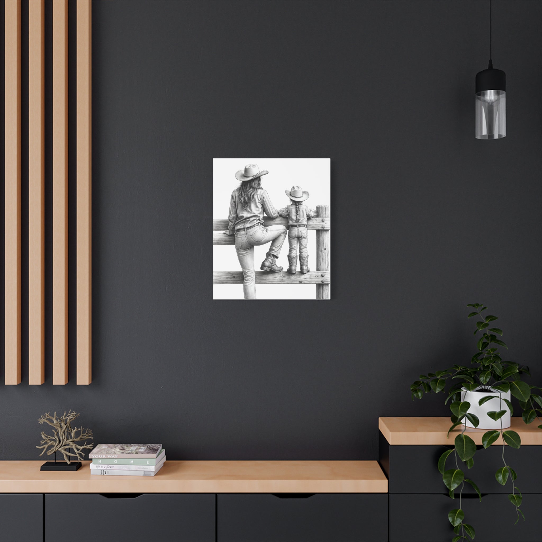 Cowgirl and Child Sketch Canvas