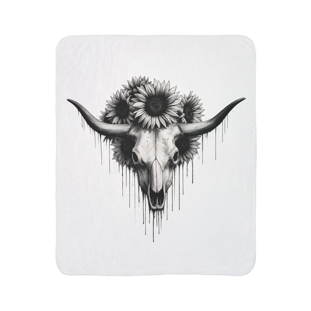 Cow Skull with Sunflowers Blanket | Boho Southwestern Skull Art Throw
