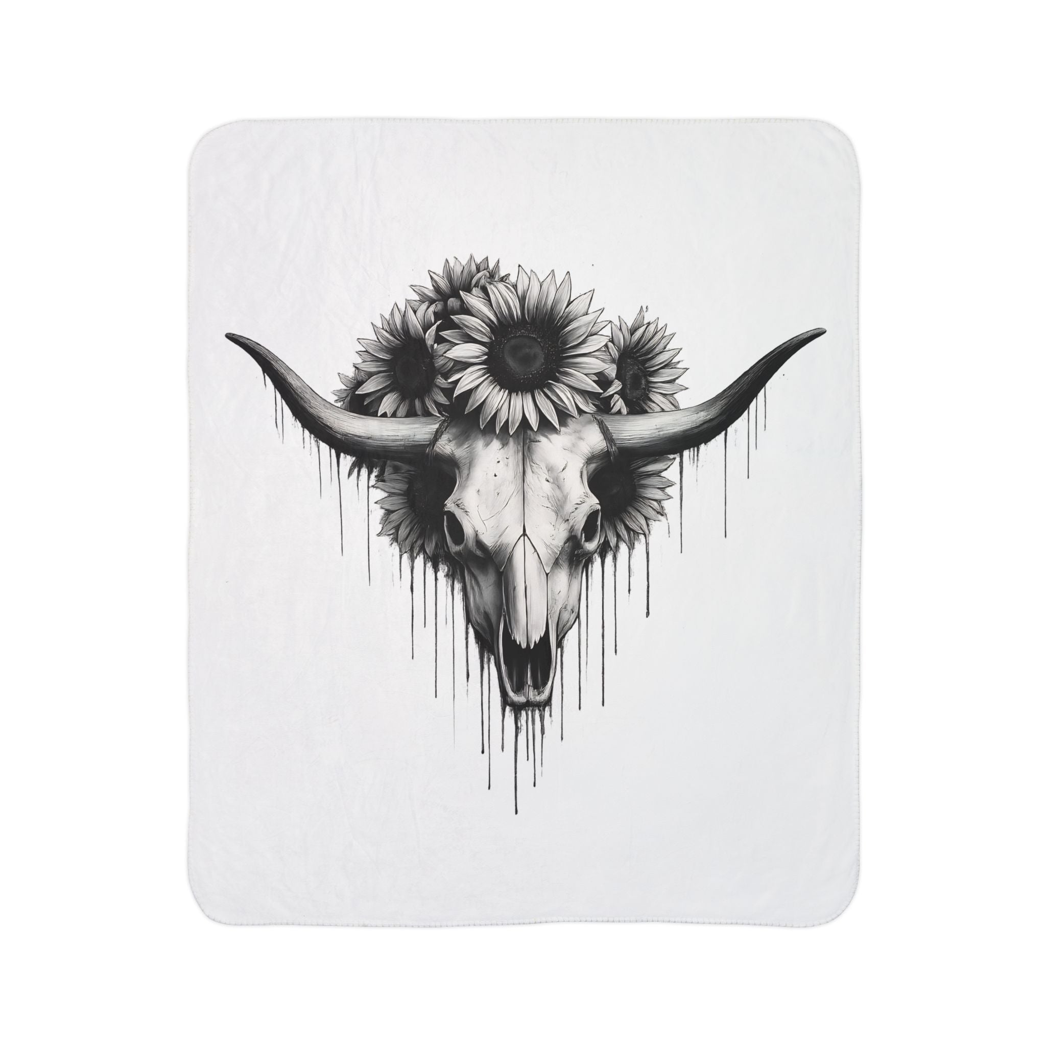 Cow Skull with Sunflowers Blanket | Boho Southwestern Skull Art Throw