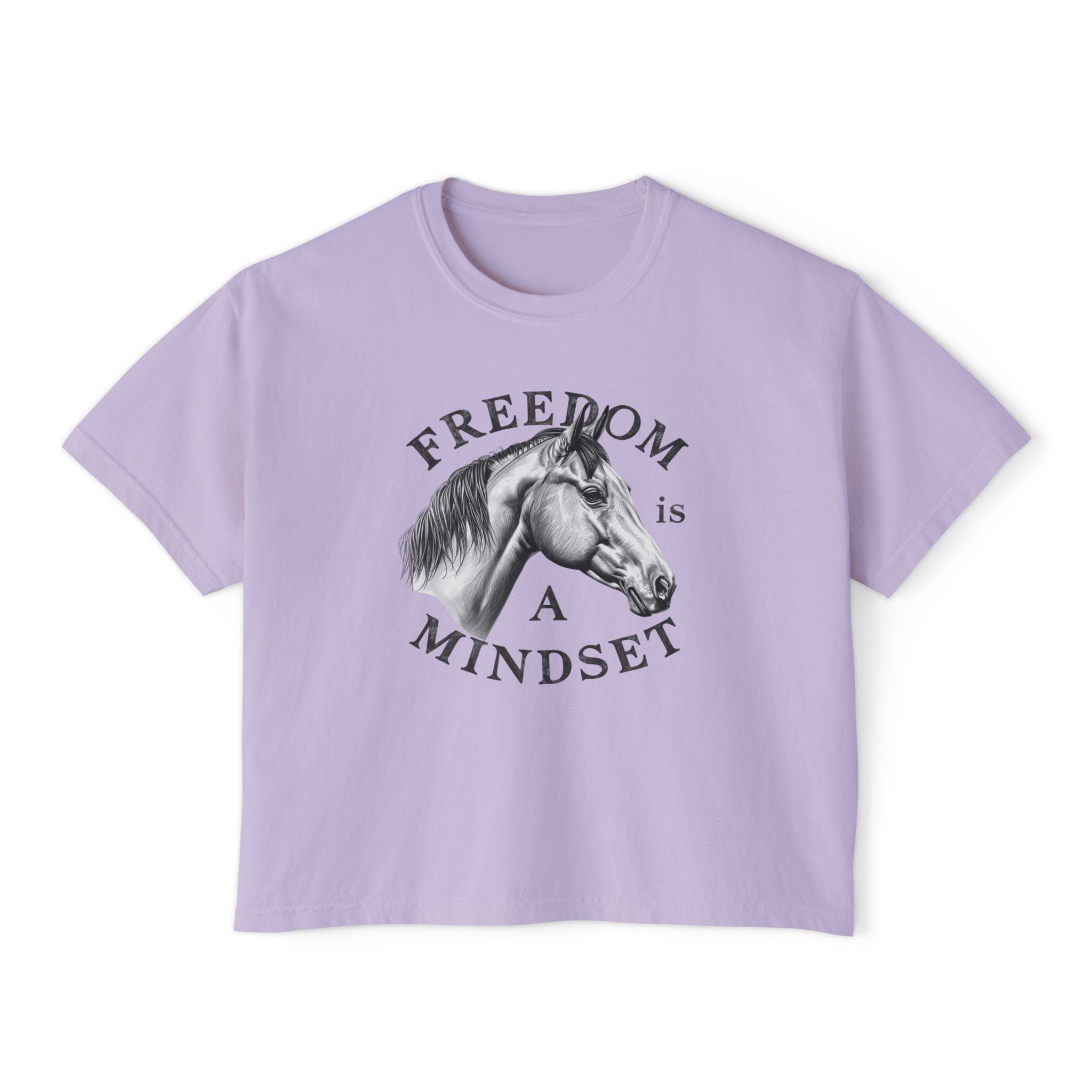 Freedom Is a Mindset horse illustration Tee | Boxy Crop Shirt
