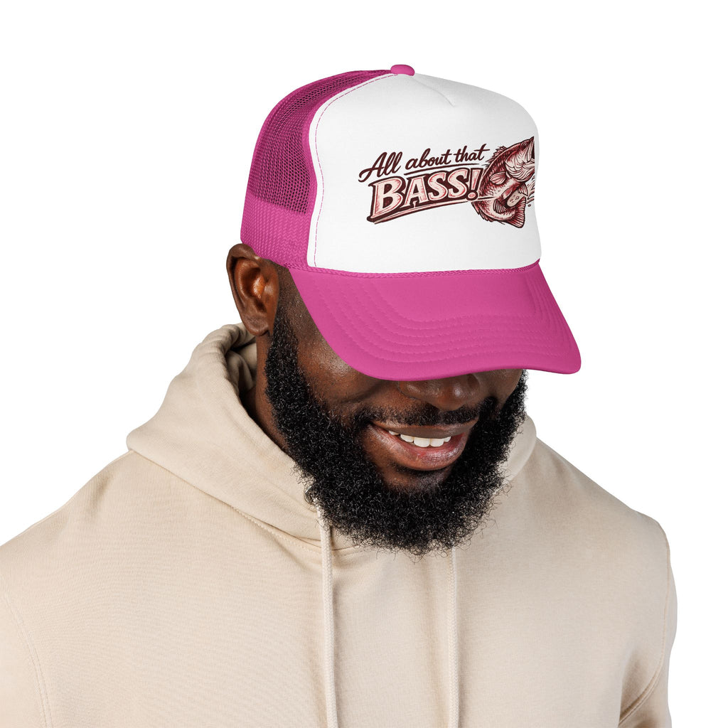 All About That Bass fishing graphic Foam Trucker Hat | Bass Fish Cap