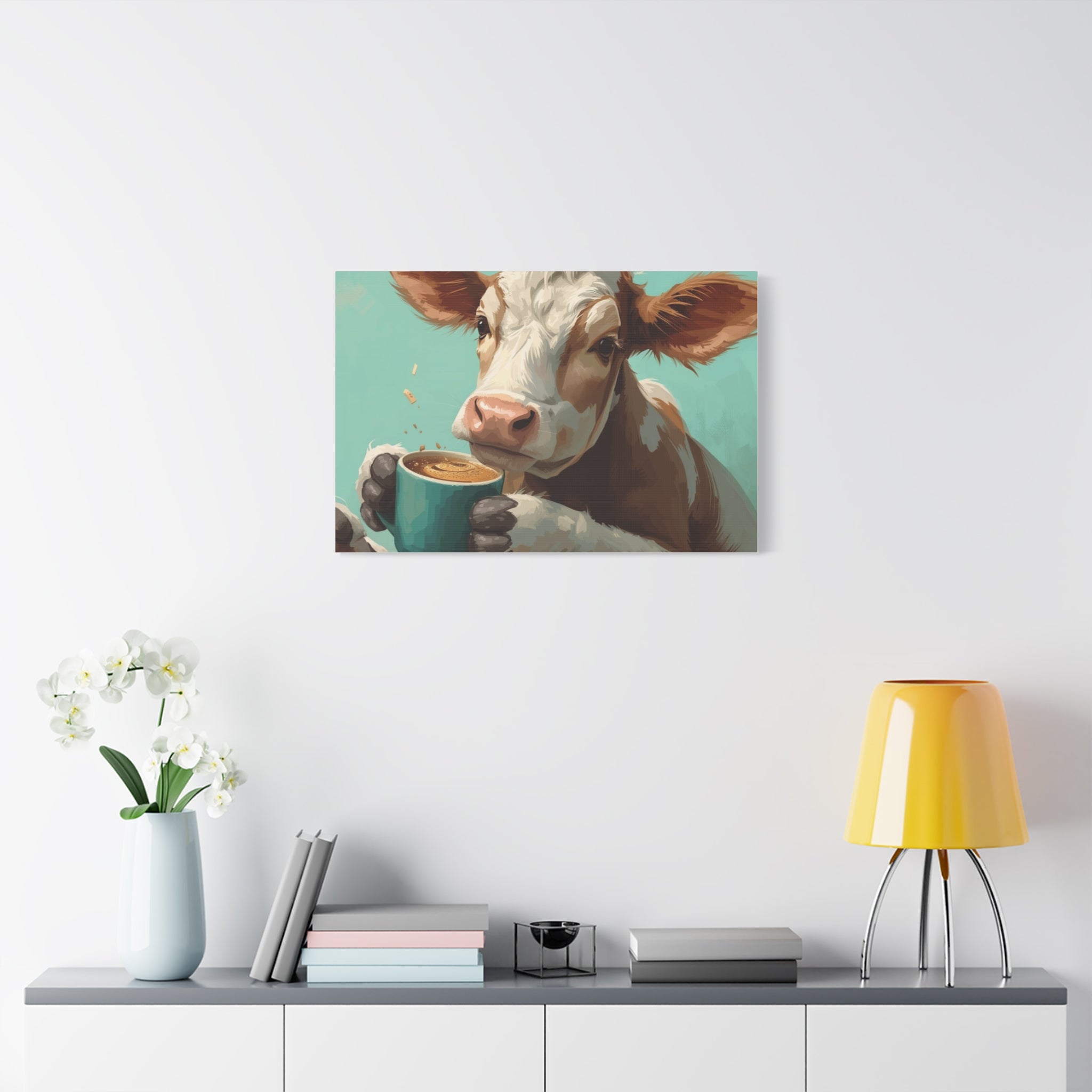 Cow Holding Coffee Canvas