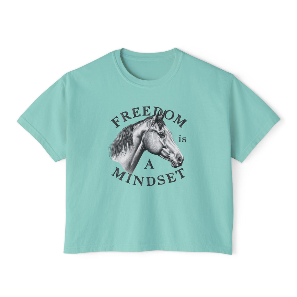 Freedom Is a Mindset horse illustration Tee | Boxy Crop Shirt