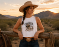 Coffee & Chaos Crop Top — Western Cowboy Graphic Women's Tank