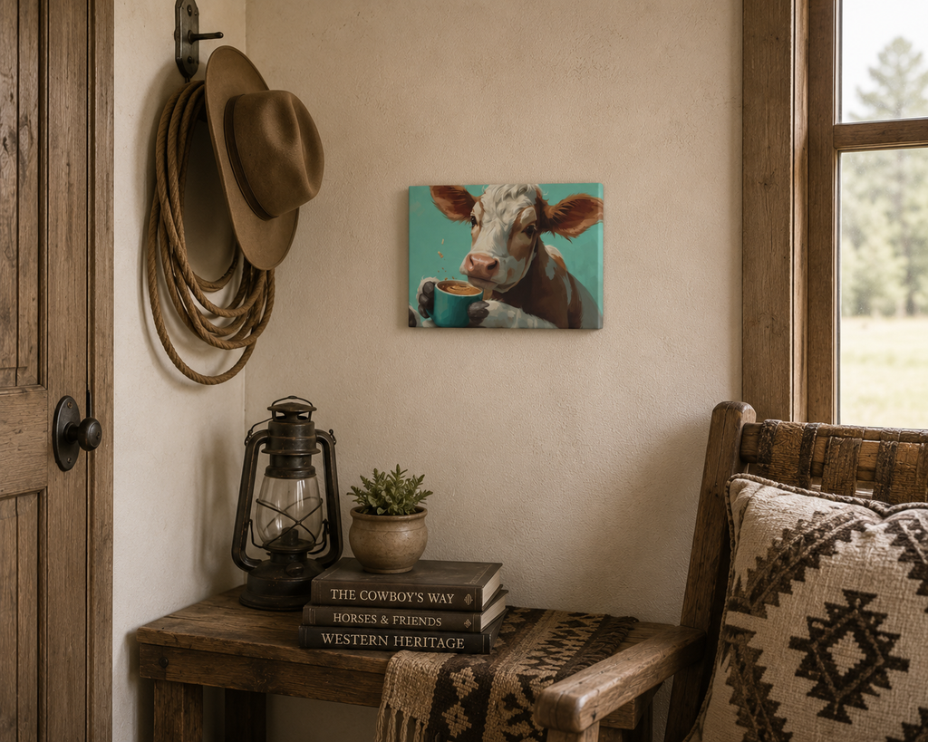 Cow Holding Coffee Canvas