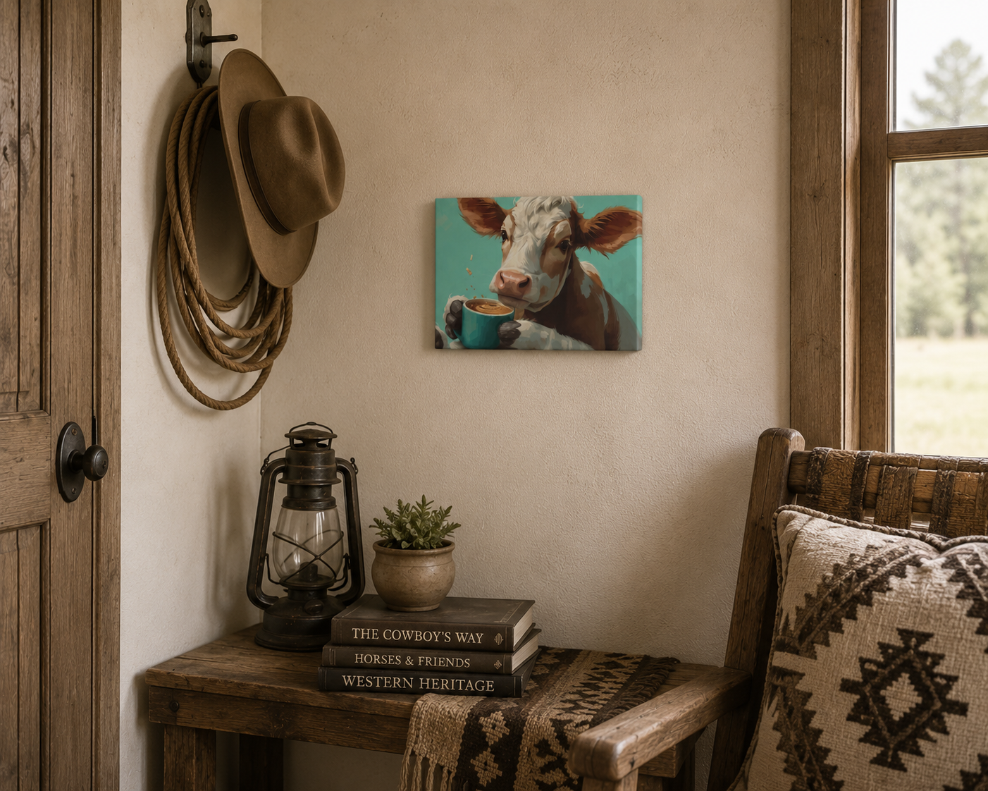 Cow Holding Coffee Canvas