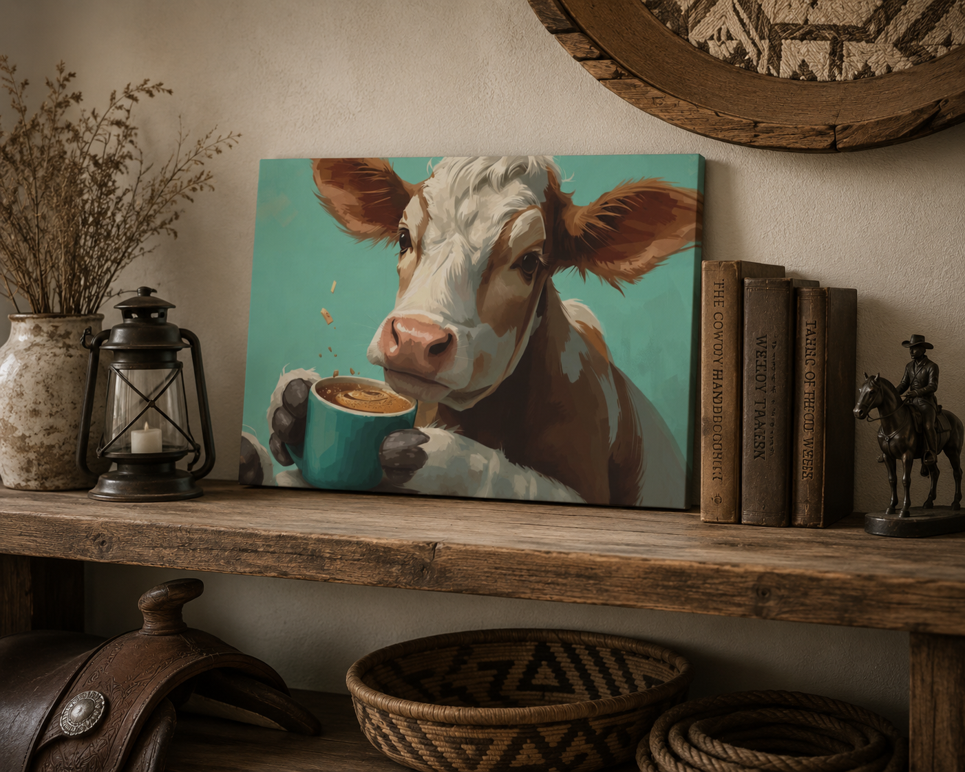 Cow Holding Coffee Canvas