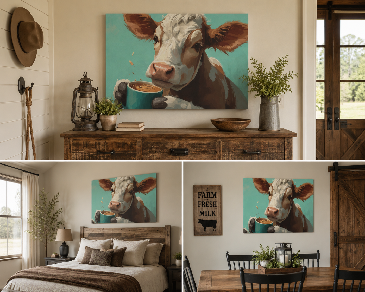 Cow Holding Coffee Canvas