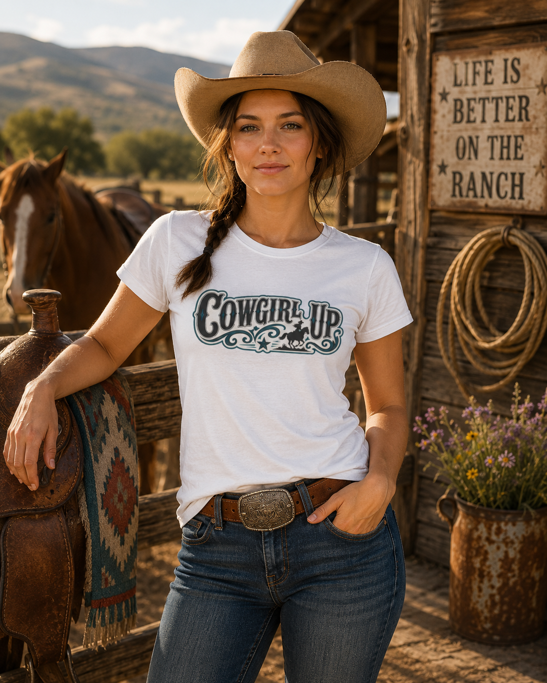 Cowgirl Up Graphic Tee — Women's Western Rodeo Shirt
