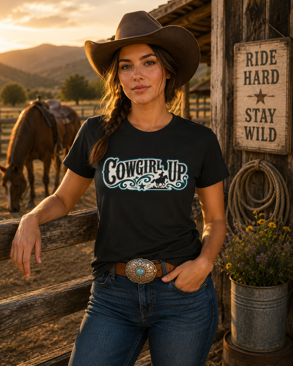 Cowgirl Up Graphic Tee — Women's Western Rodeo Shirt