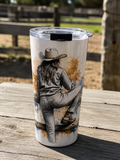 Cowgirl Sketch Tumbler 20oz | Western Rodeo Cowgirl Art Drinkware