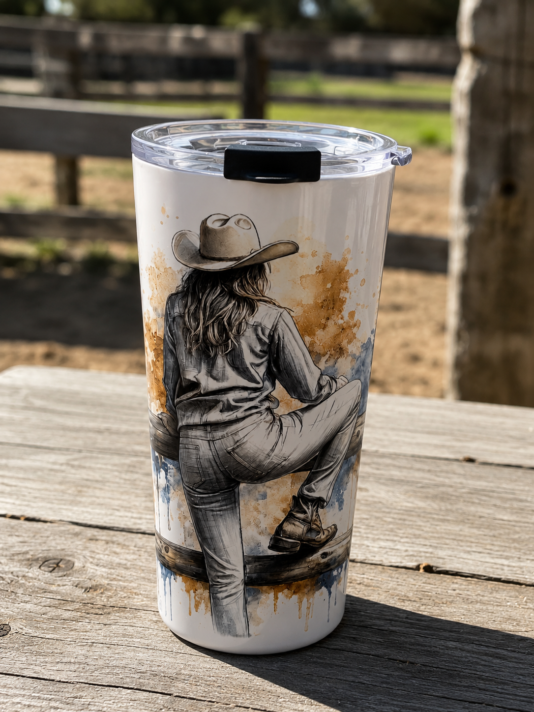 Cowgirl Sketch Tumbler 20oz | Western Rodeo Cowgirl Art Drinkware