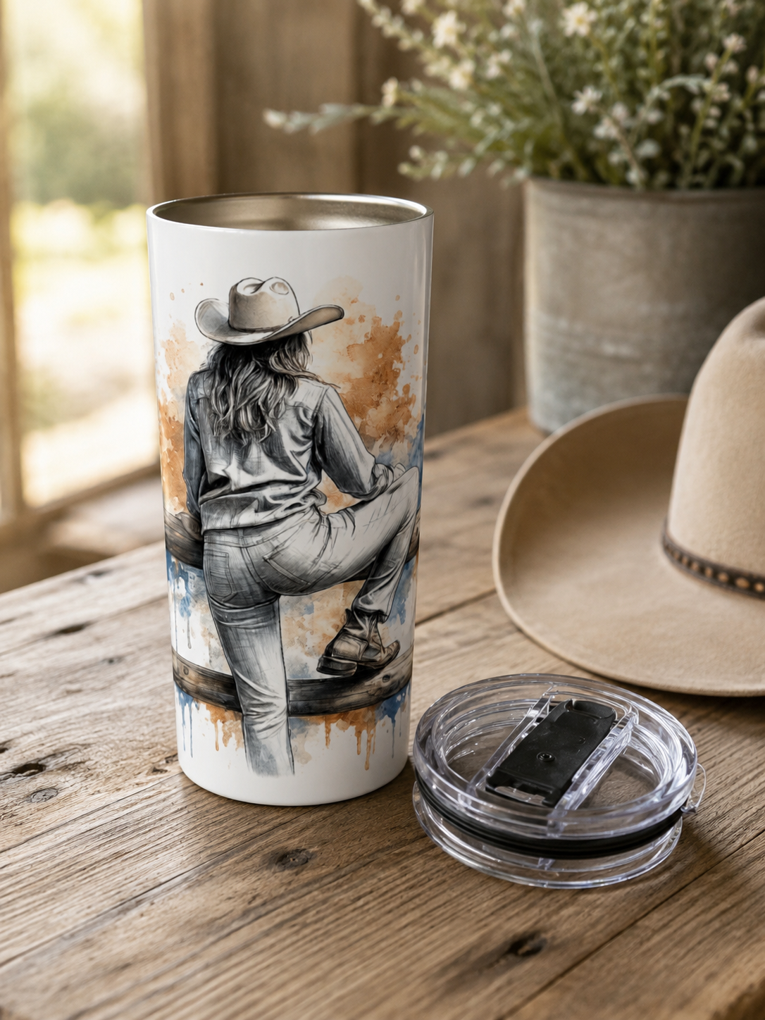 Cowgirl Sketch Tumbler 20oz | Western Rodeo Cowgirl Art Drinkware
