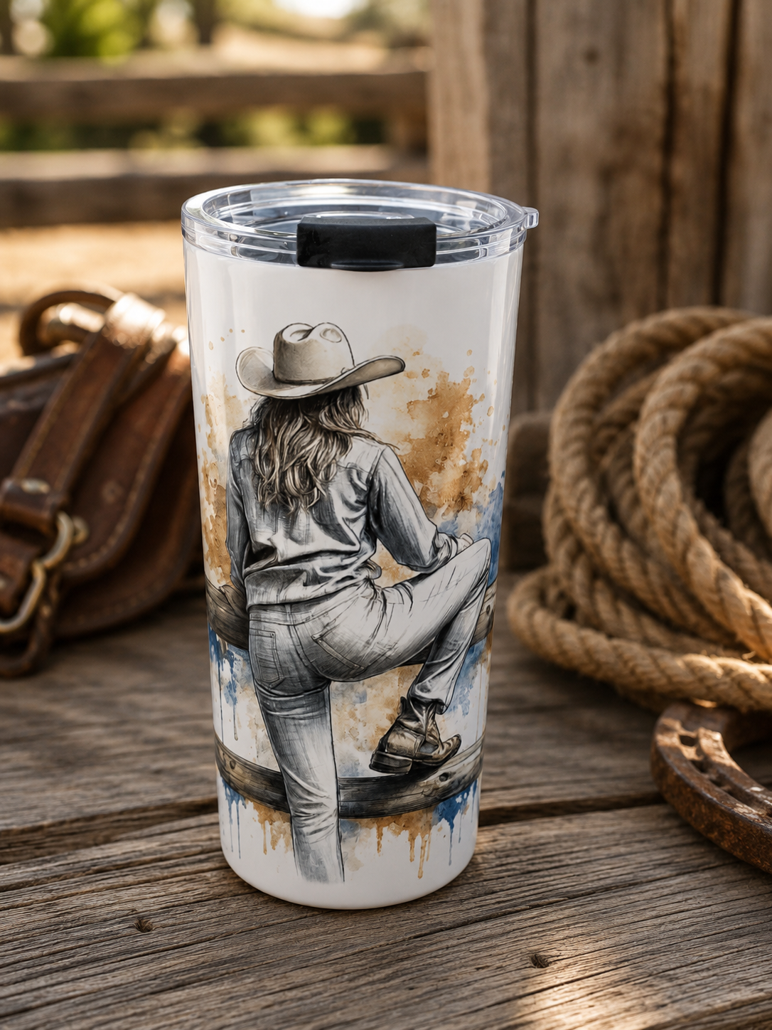 Cowgirl Sketch Tumbler 20oz | Western Rodeo Cowgirl Art Drinkware