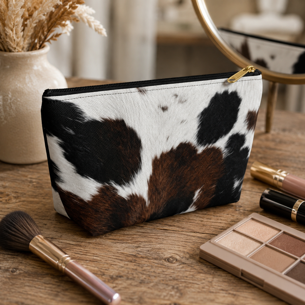 Brown Black Cowhide Print  Pouch | TBottom Makeup Bag