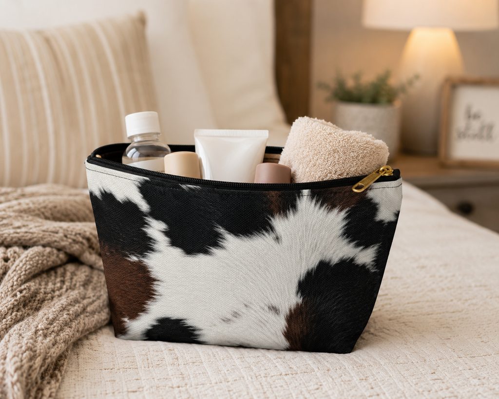 Brown Black Cowhide Print  Pouch | TBottom Makeup Bag