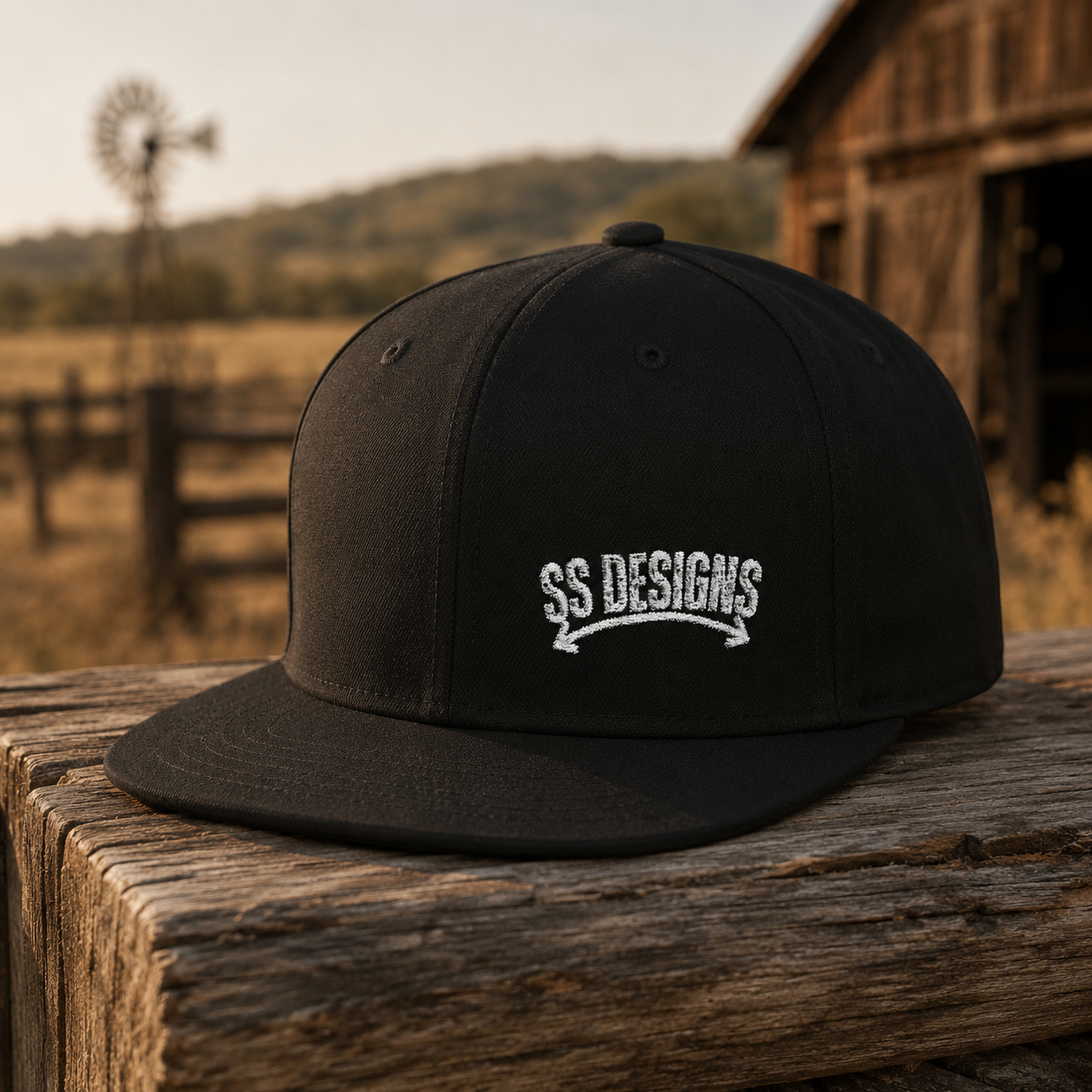 SS Designs embroidered snapback | black hat, embroidered logo