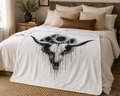 Cow Skull with Sunflowers Blanket | Boho Southwestern Skull Art Throw