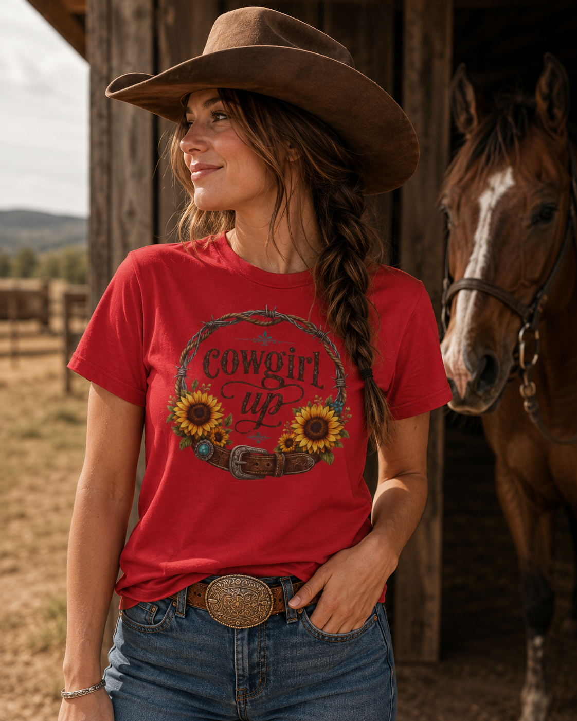 Cowgirl Up Sunflower Tee | Western Floral Ranch Shirt