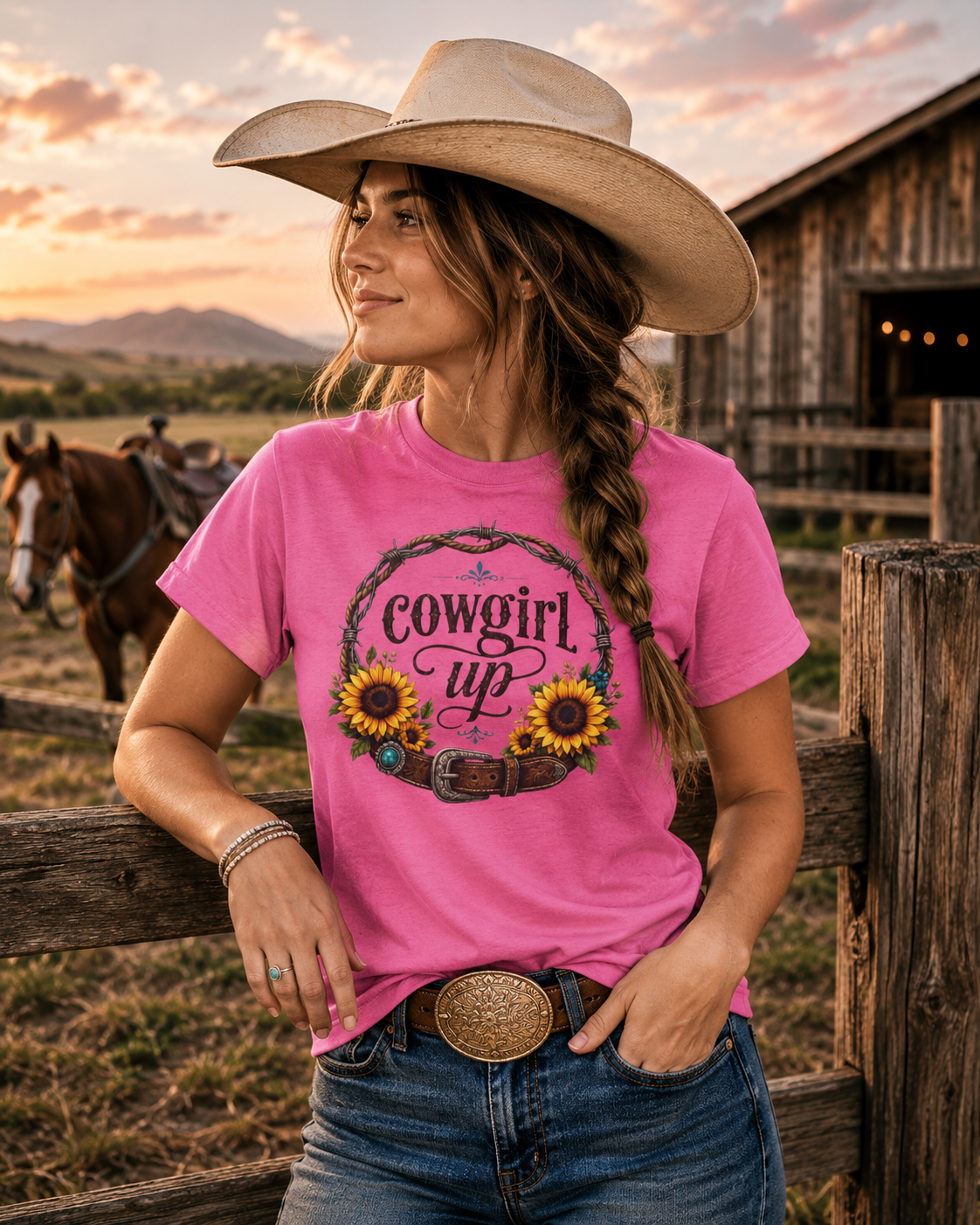 Cowgirl Up Sunflower Tee | Western Floral Ranch Shirt