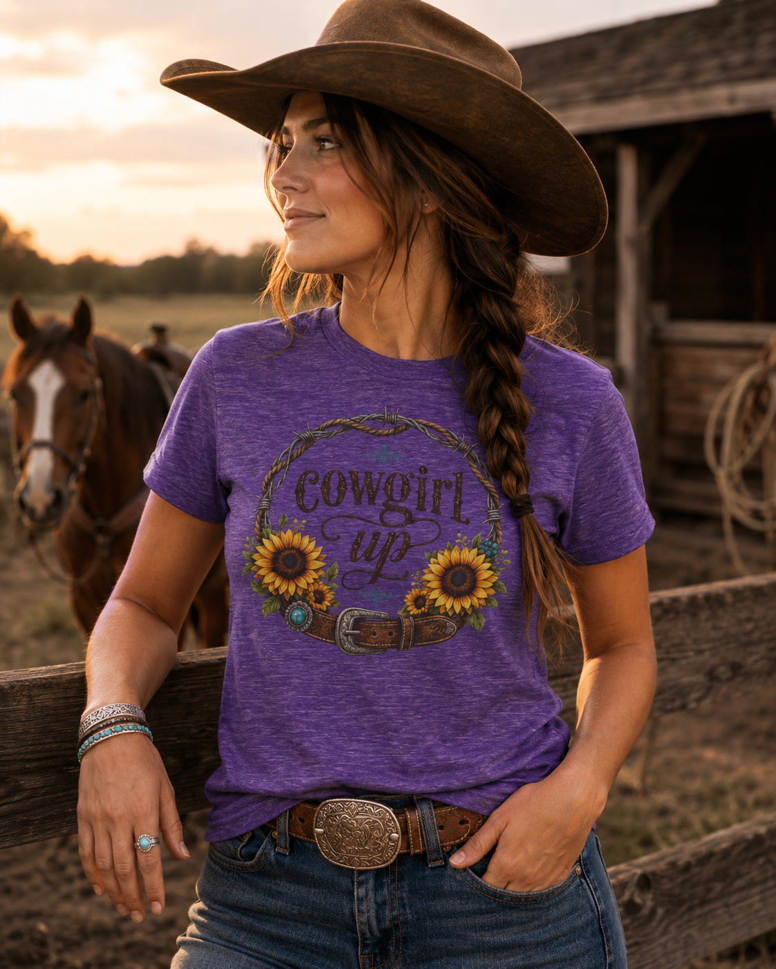 Cowgirl Up Sunflower Tee | Western Floral Ranch Shirt