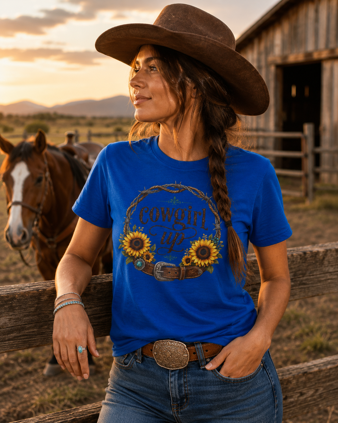 Cowgirl Up Sunflower Tee | Western Floral Ranch Shirt