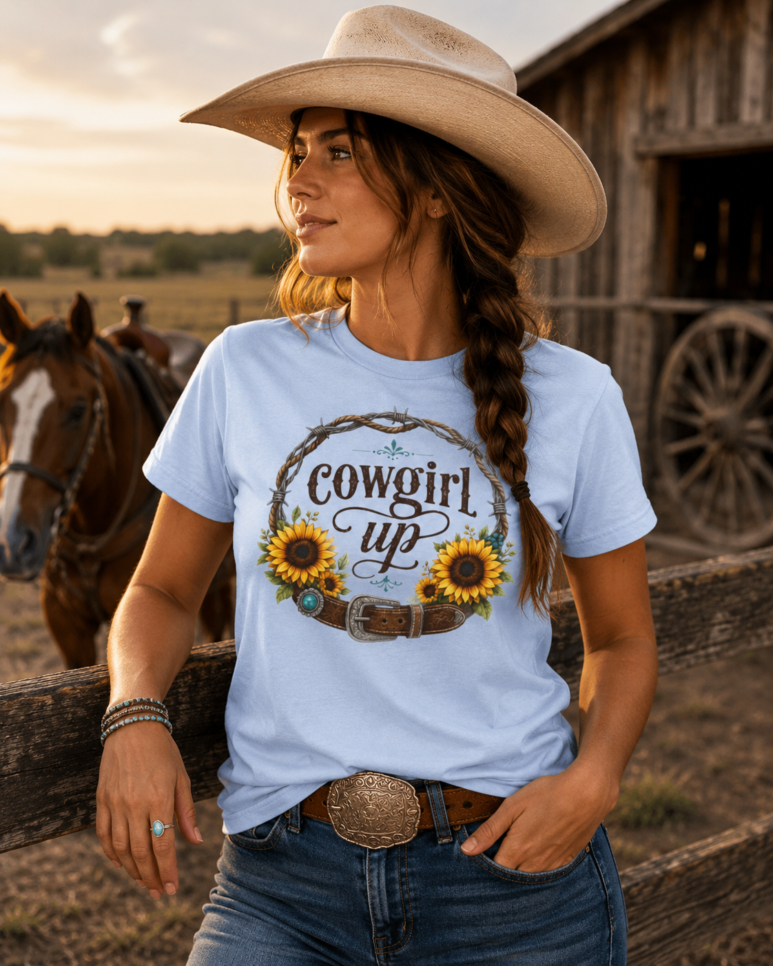 Cowgirl Up Sunflower Tee | Western Floral Ranch Shirt
