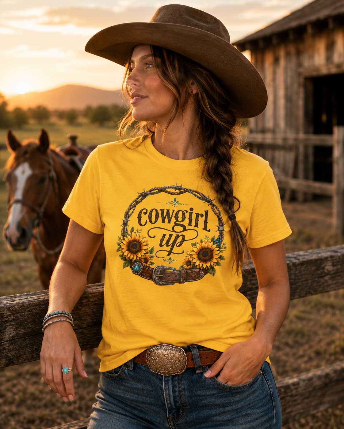 Cowgirl Up Sunflower Tee | Western Floral Ranch Shirt