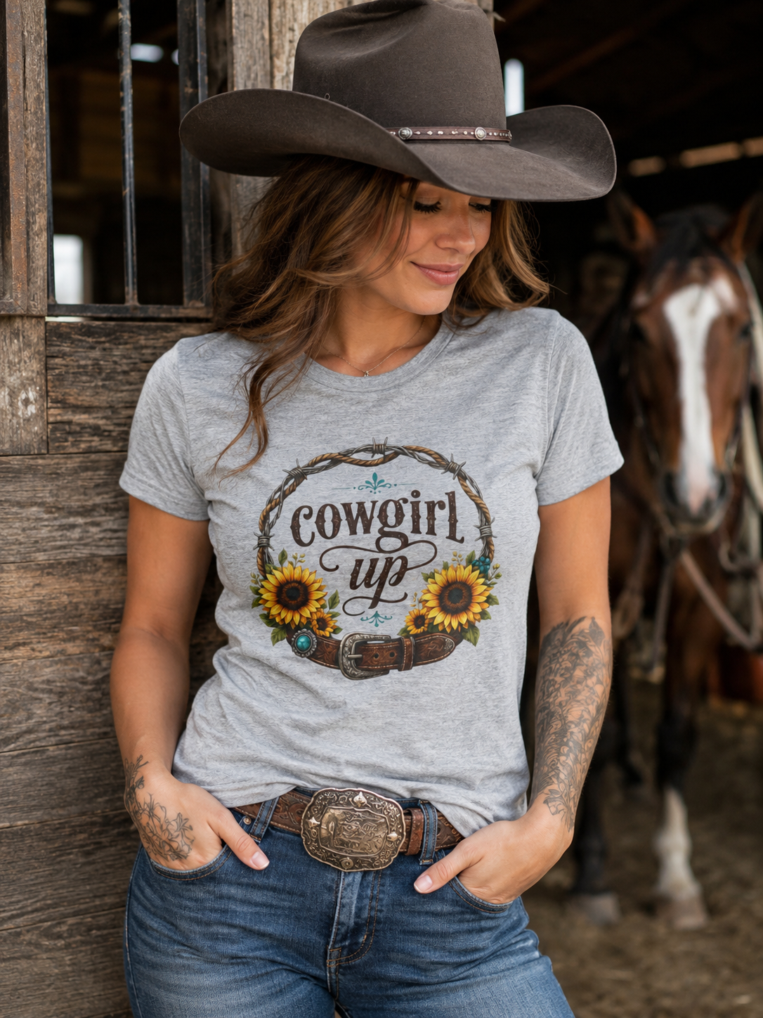 Cowgirl Up Sunflower Tee | Western Floral Ranch Shirt