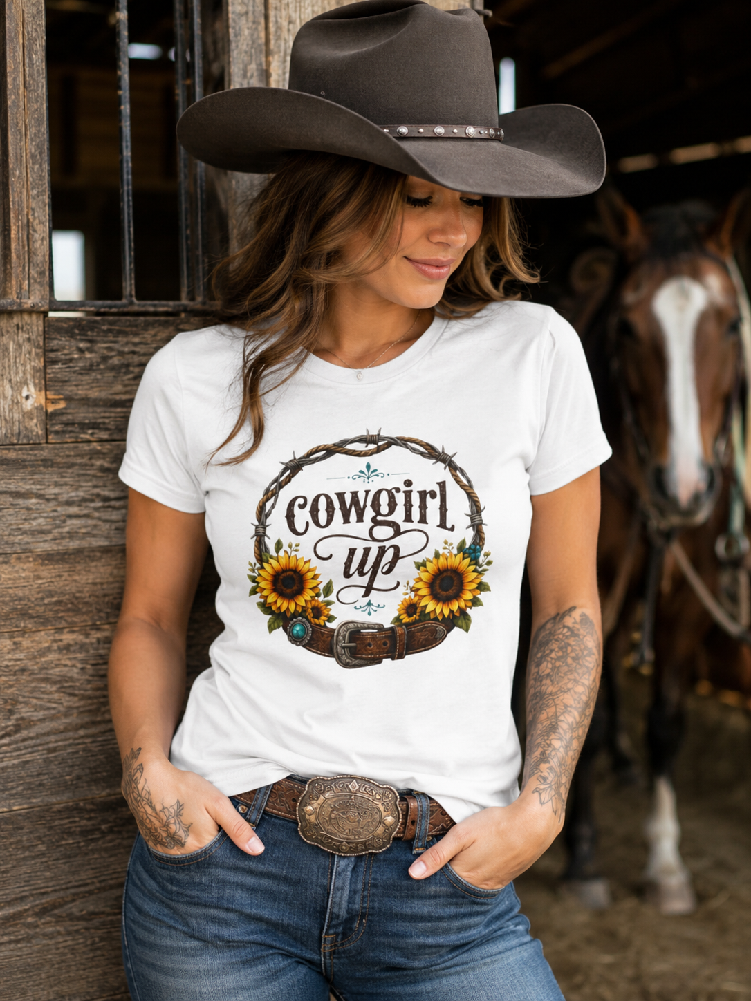 Cowgirl Up Sunflower Tee | Western Floral Ranch Shirt