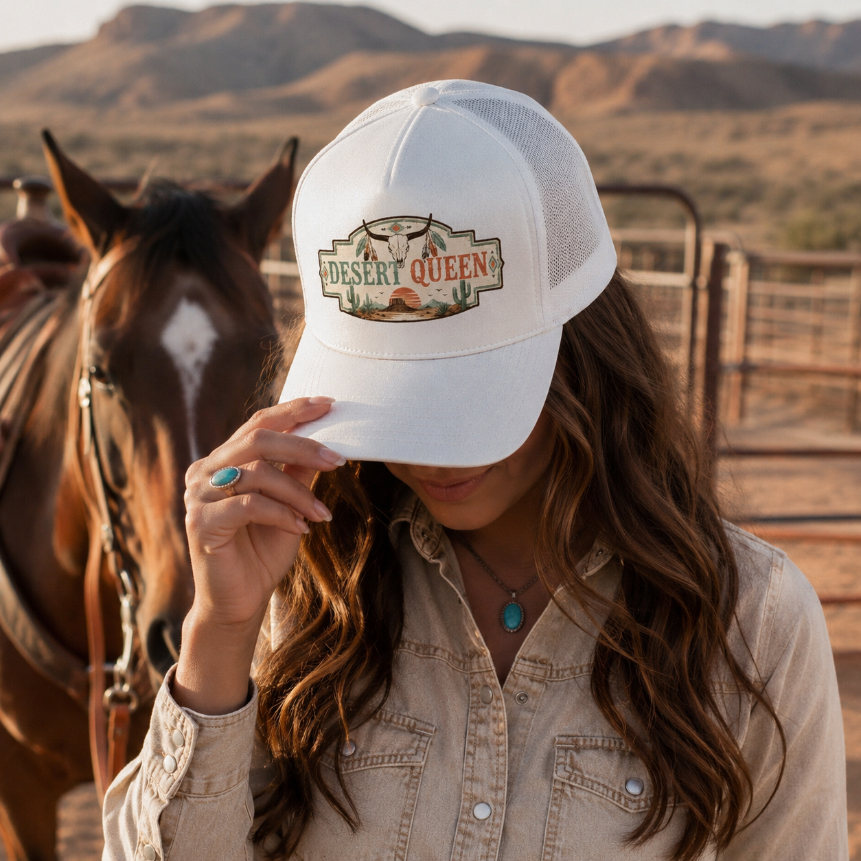 Desert Queen Trucker Hat – Western Sun & Cactus Foam Cap