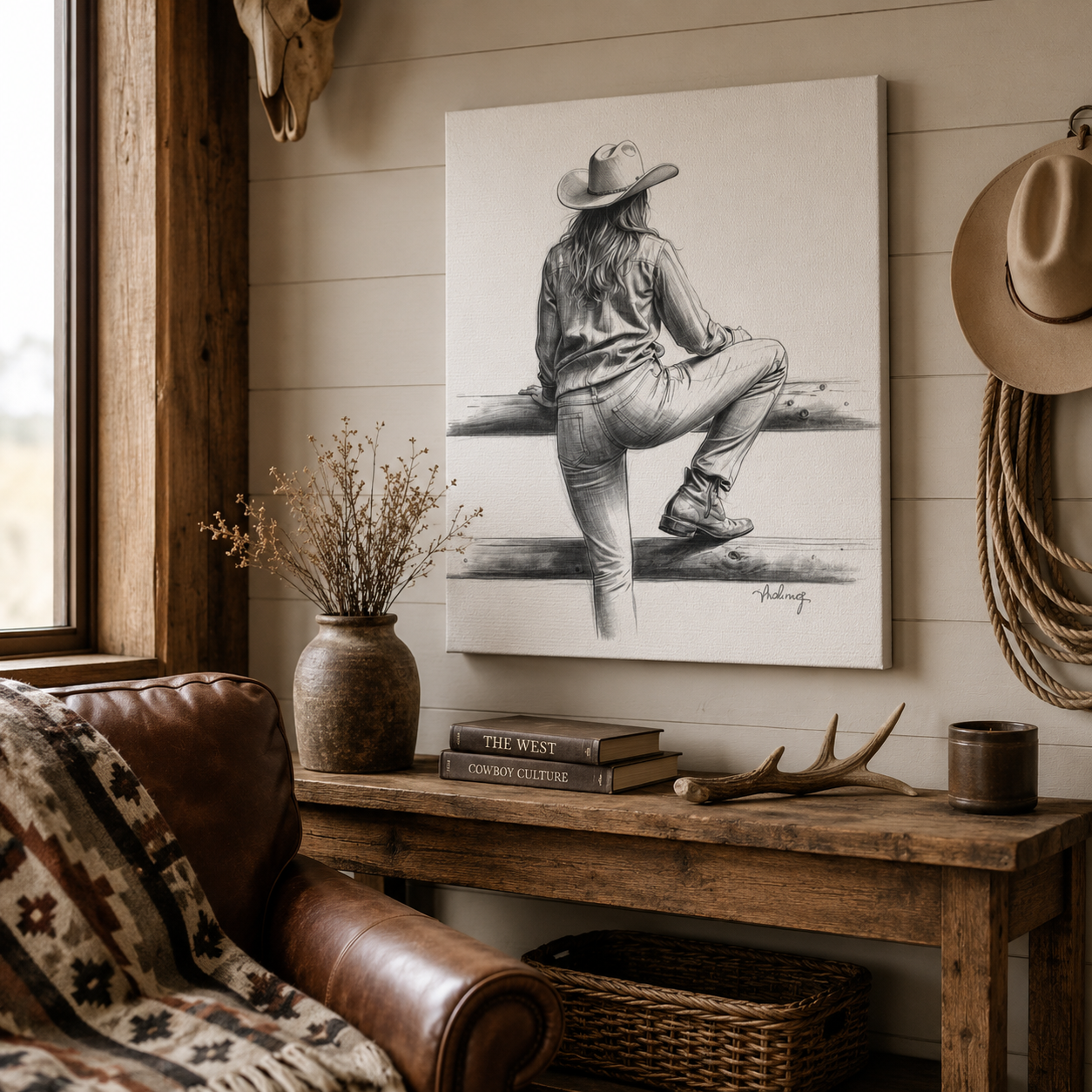 Cowgirl Sketch Canvas Print | Matte Stretched Wall Art