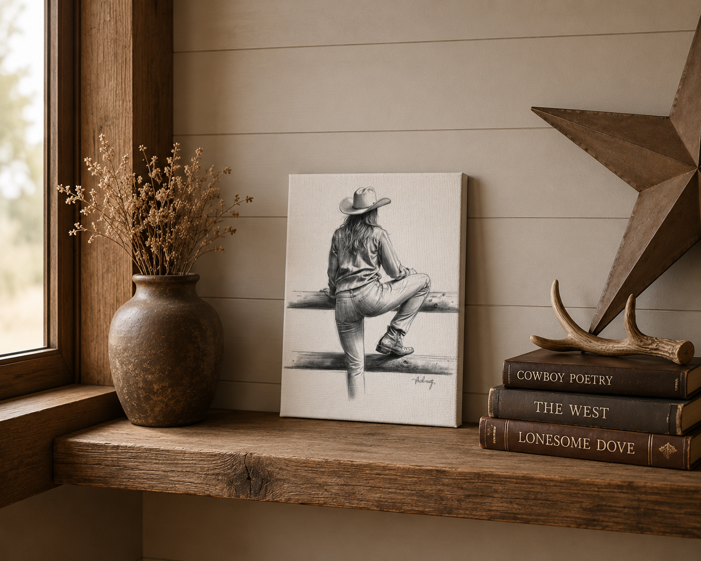 Cowgirl Sketch Canvas Print | Matte Stretched Wall Art