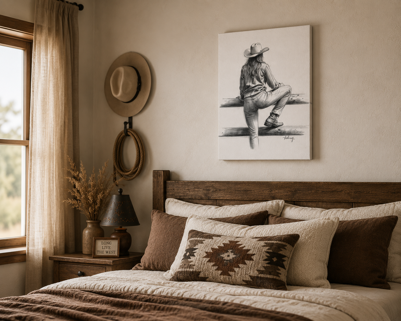 Cowgirl Sketch Canvas Print | Matte Stretched Wall Art